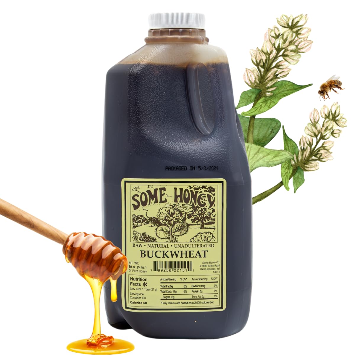 Some Honey Buckwheat Honey 80oz jar front shows bold earthy flavor for hearty cooking.
