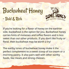Some Honey Buckwheat Honey being poured to illustrate raw, unfiltered texture for tea and baking.