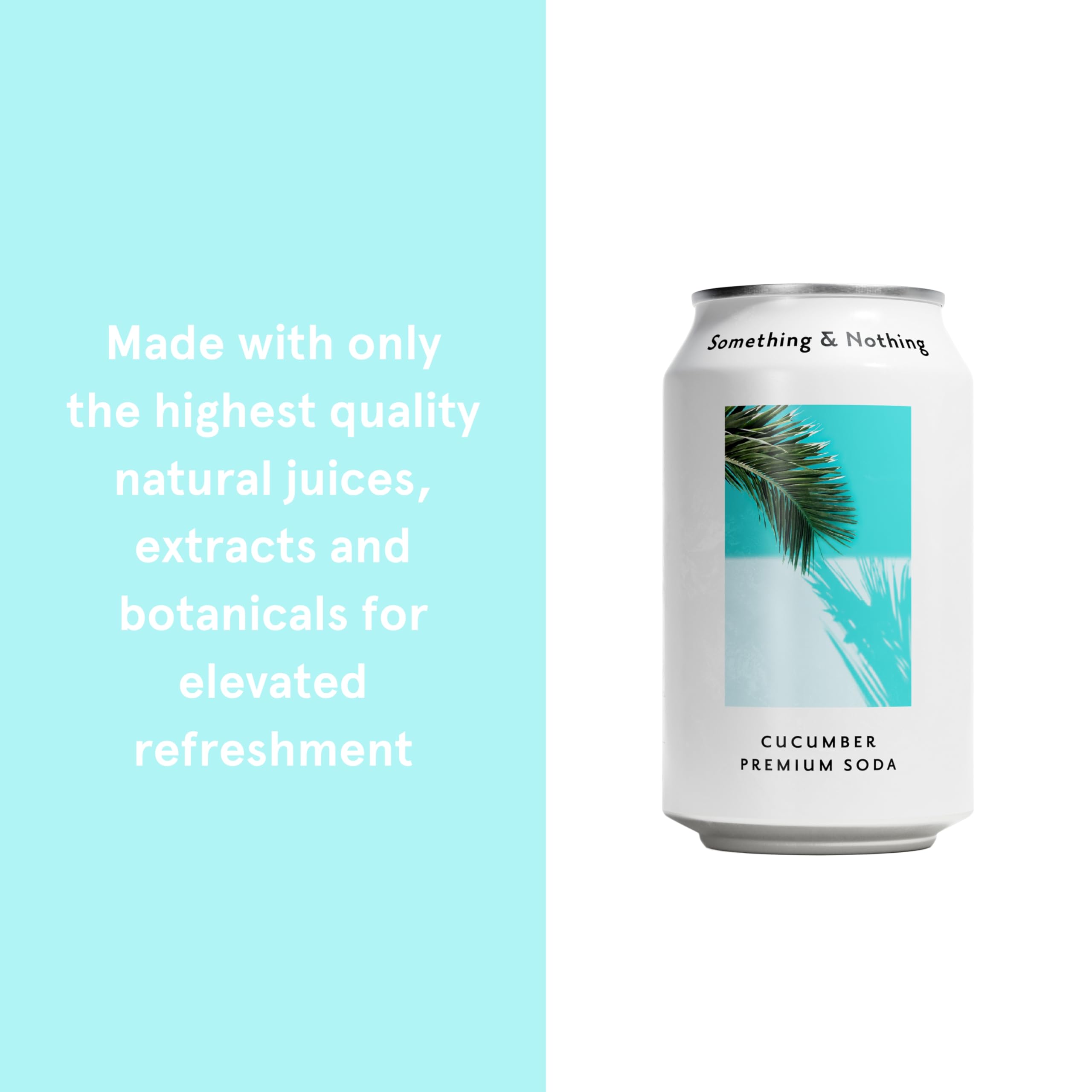 Something & Nothing cucumber sparkling water can tilted, label visible for product appeal.