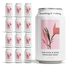 Something & Nothing hibiscus-rose sparkling water can front, refreshing low-calorie beverage.