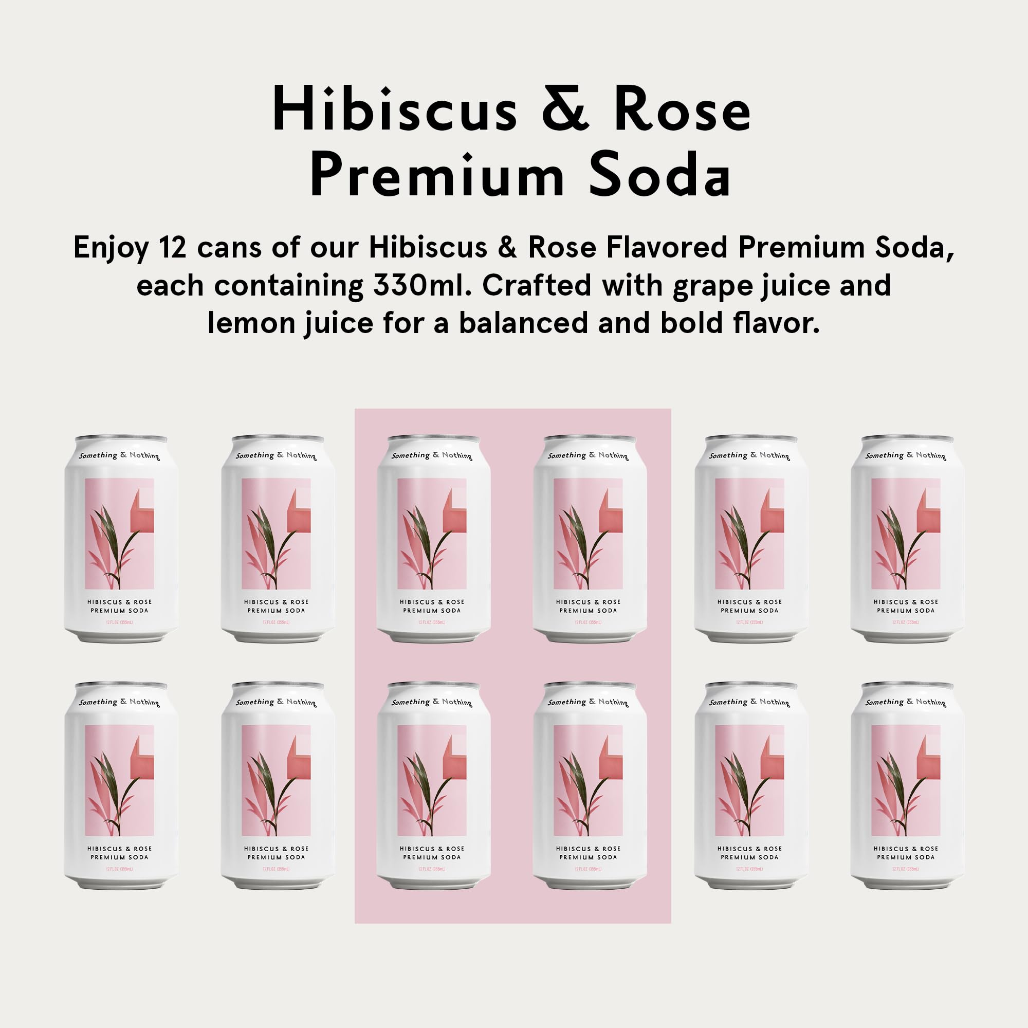 Something & Nothing hibiscus-rose sparkling water pack of twelve cans, eco-friendly packaging.