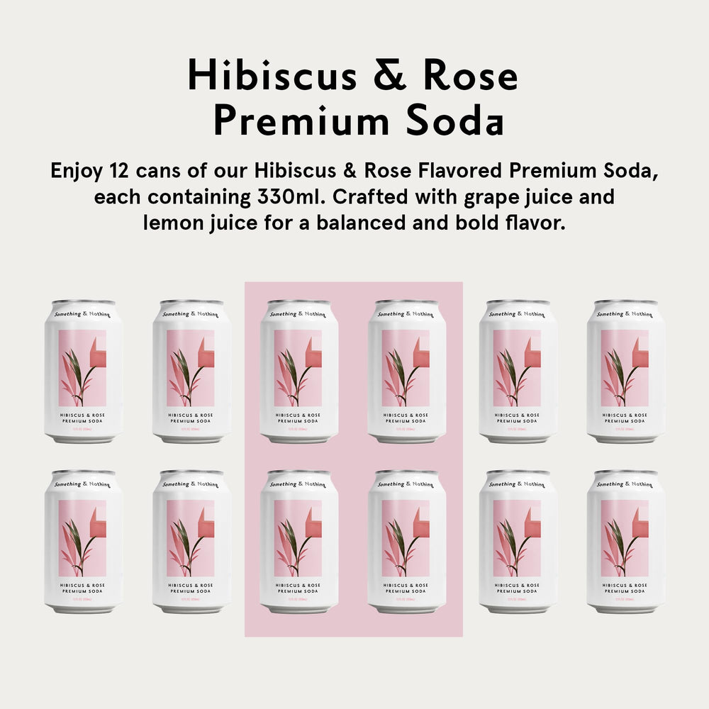 Something & Nothing hibiscus-rose sparkling water pack of twelve cans, eco-friendly packaging.