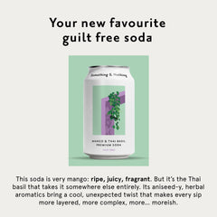Something & Nothing Mango Thai Basil sparkling water can side view, convenient chilled drink.