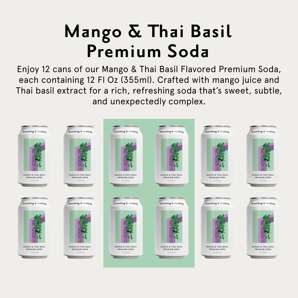 Something & Nothing Mango Thai Basil sparkling water being poured into a glass, ideal mixer.