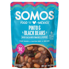 SOMOS Beans Black Pinto packaging highlights premium quality for quick meal prep.