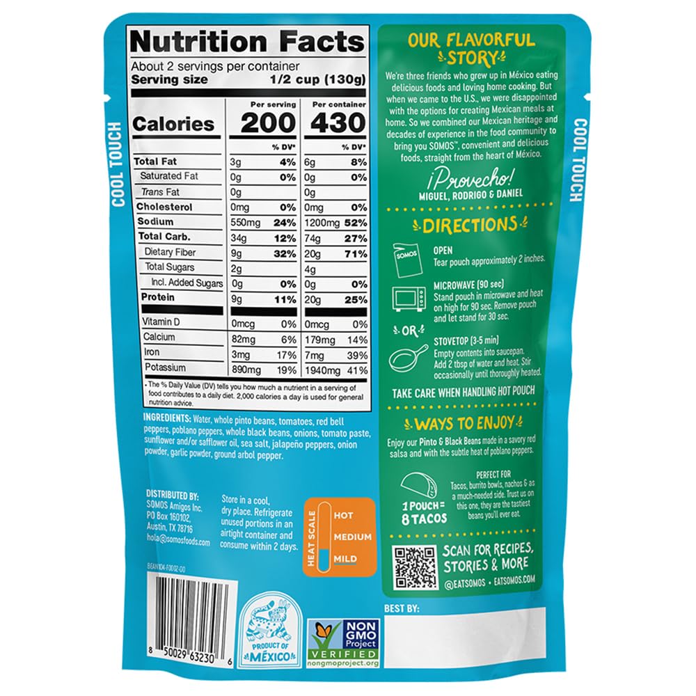 SOMOS Beans Black Pinto pantry storage, easy to keep on hand for meals.