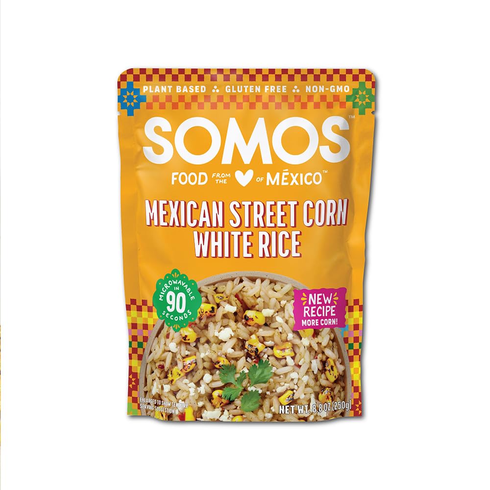 SOMOS Corn White Rice Mexican packaging highlights premium ingredients for versatile cooking.