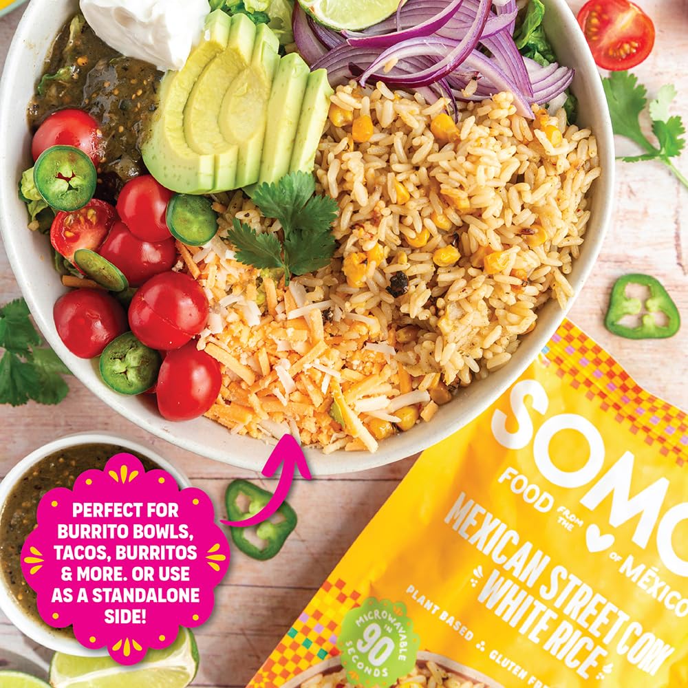 SOMOS Corn White Rice Mexican serving ideas image suggests versatile weeknight meals.