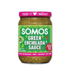 SOMOS Green Enchilada Sauce bottle front view, versatile for weeknight meals.