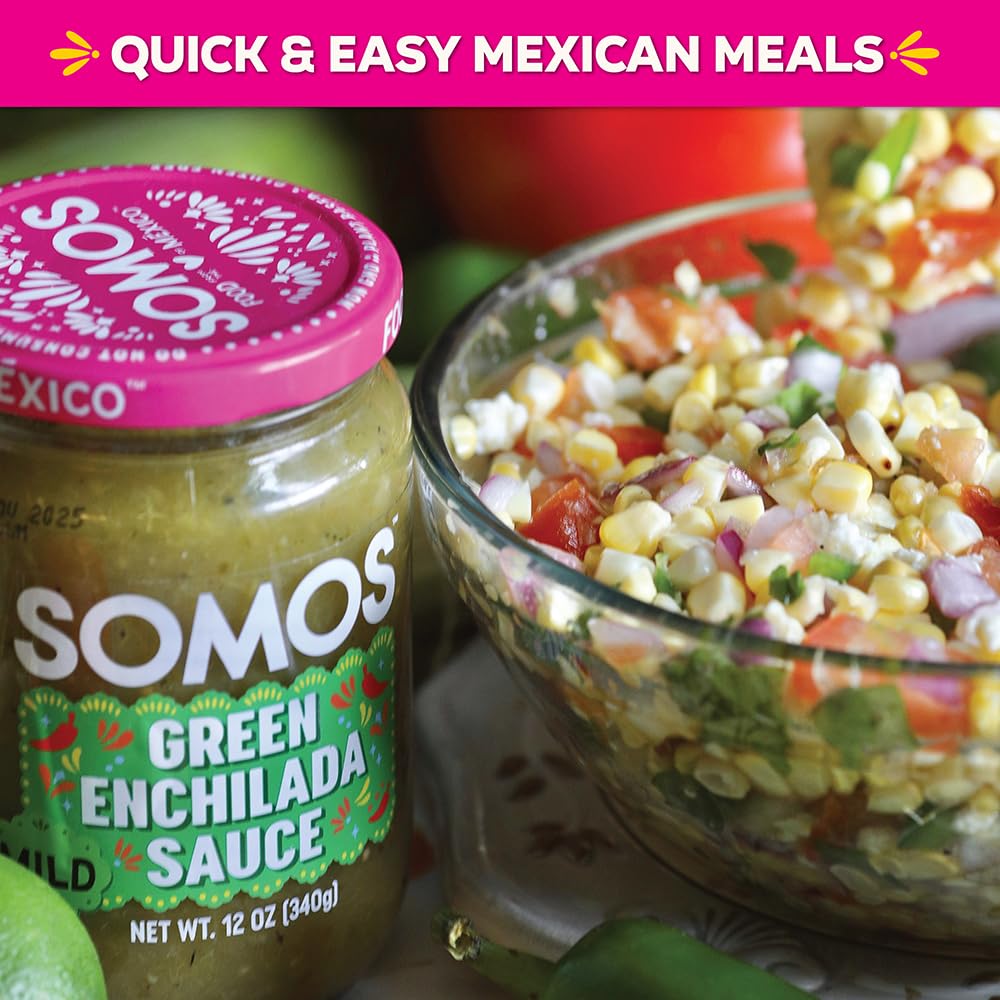 SOMOS Green Enchilada Sauce served on tacos, boosts color and flavor.
