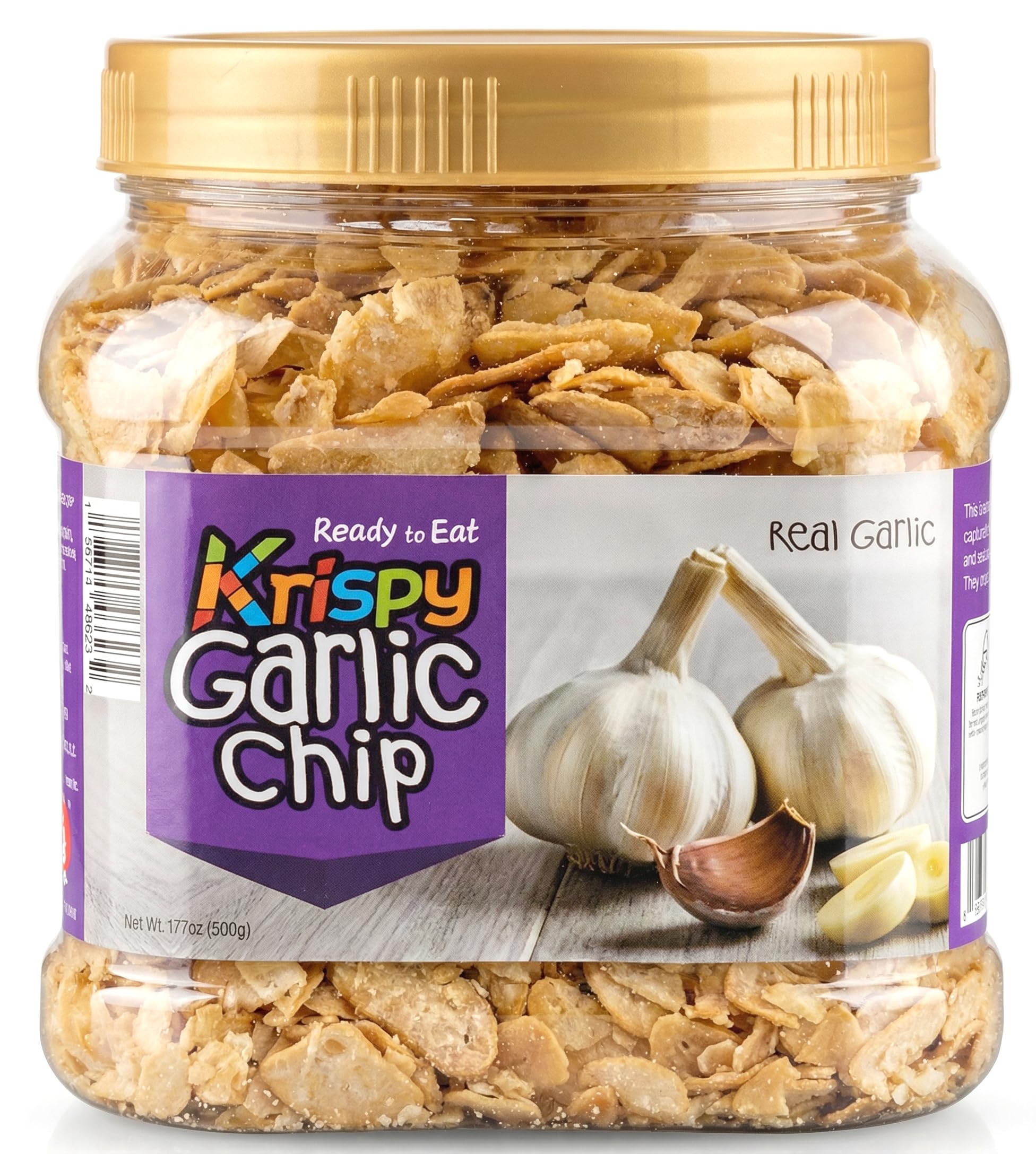 SONAMU Krispy Garlic Chips close-up highlights real garlic slices for authentic flavor.