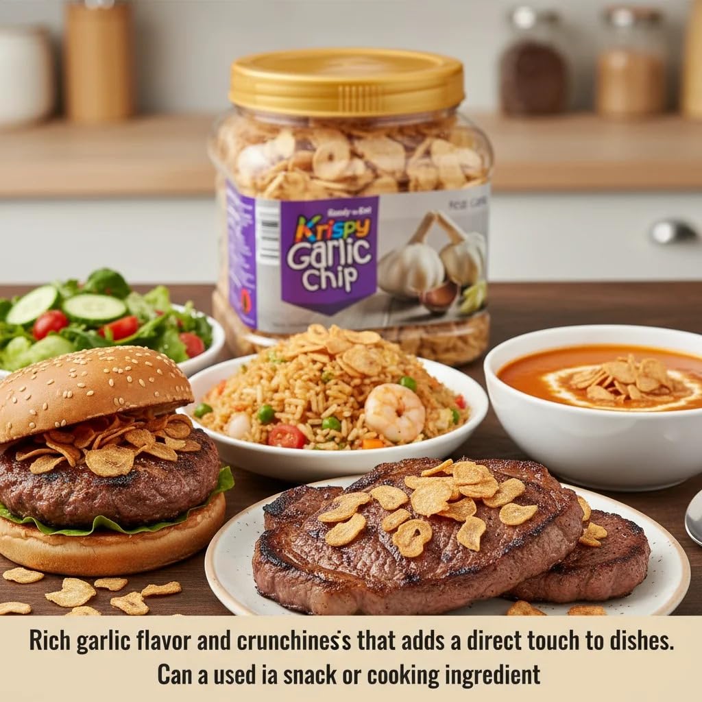 SONAMU Krispy Garlic Chips dusted on pizza for a restaurant-style topping.