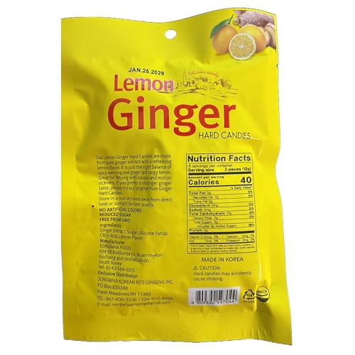Songwha lemon-ginger candies on hand ready for travel snacking and palate brightening.