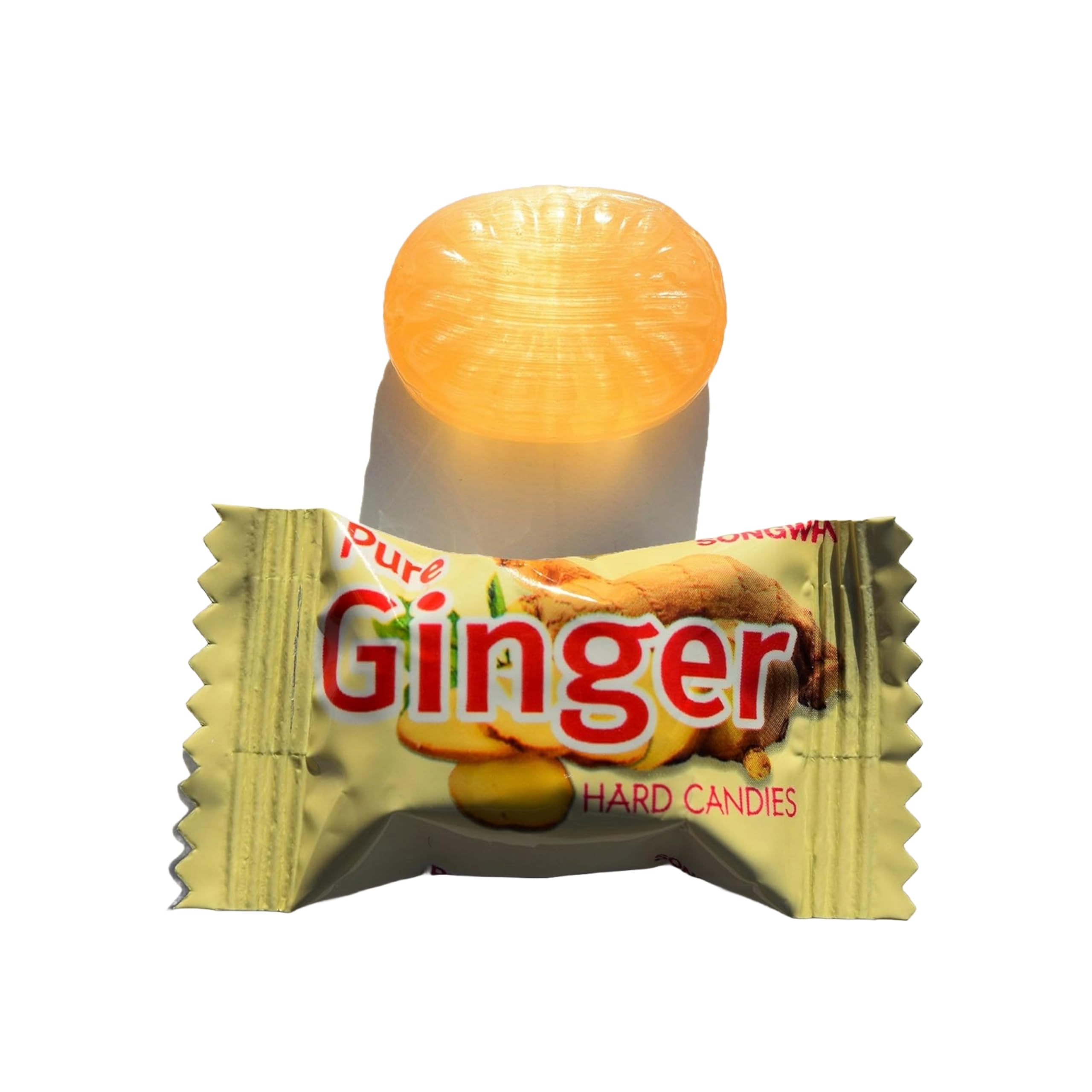 Songwha Pure Ginger Hard Candies made in Korea badge signals quality.