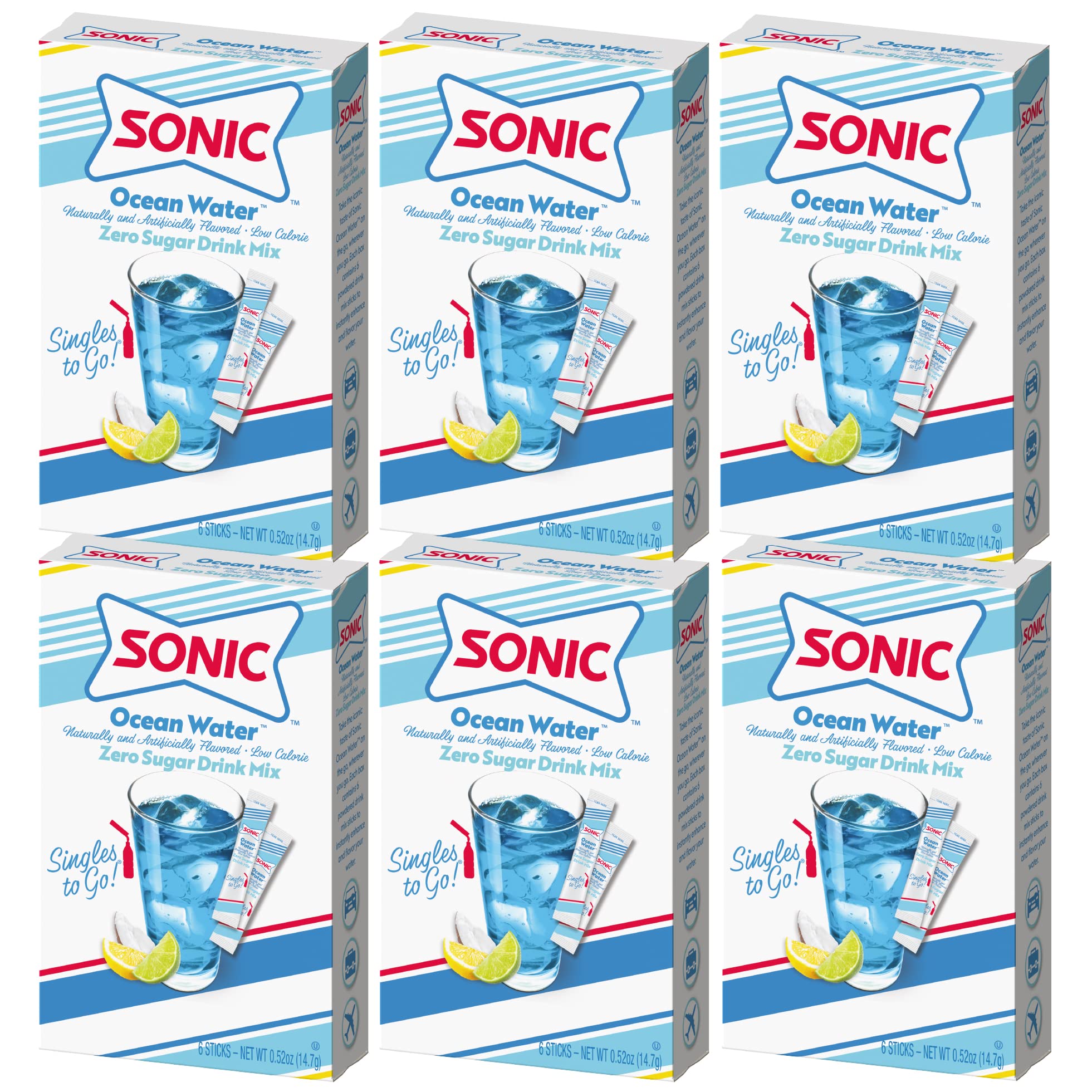 Sonic Singles To Go Ocean Water box front for easy on-the-go hydration.