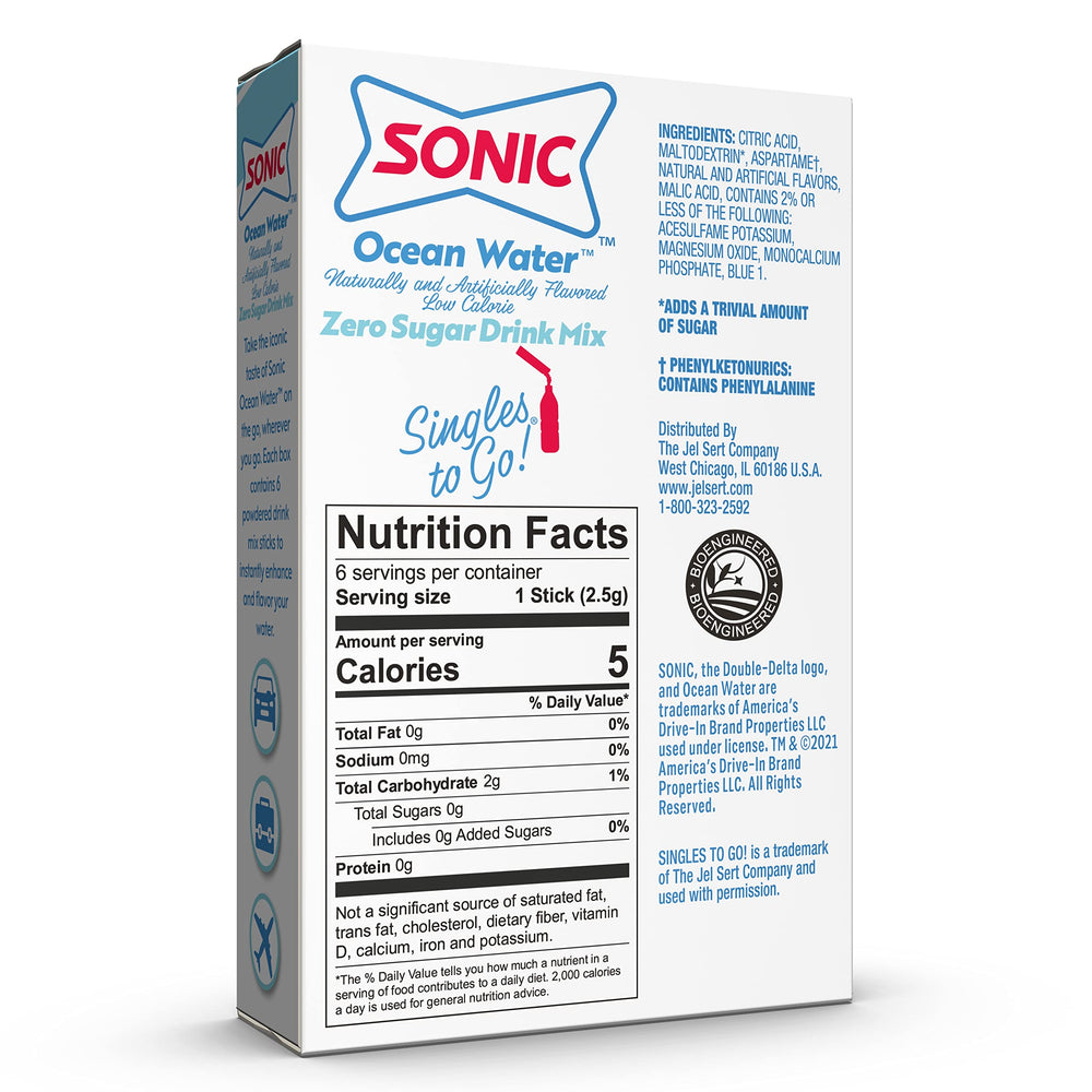 Sonic Singles To Go Ocean Water packets ready for quick flavor addition.