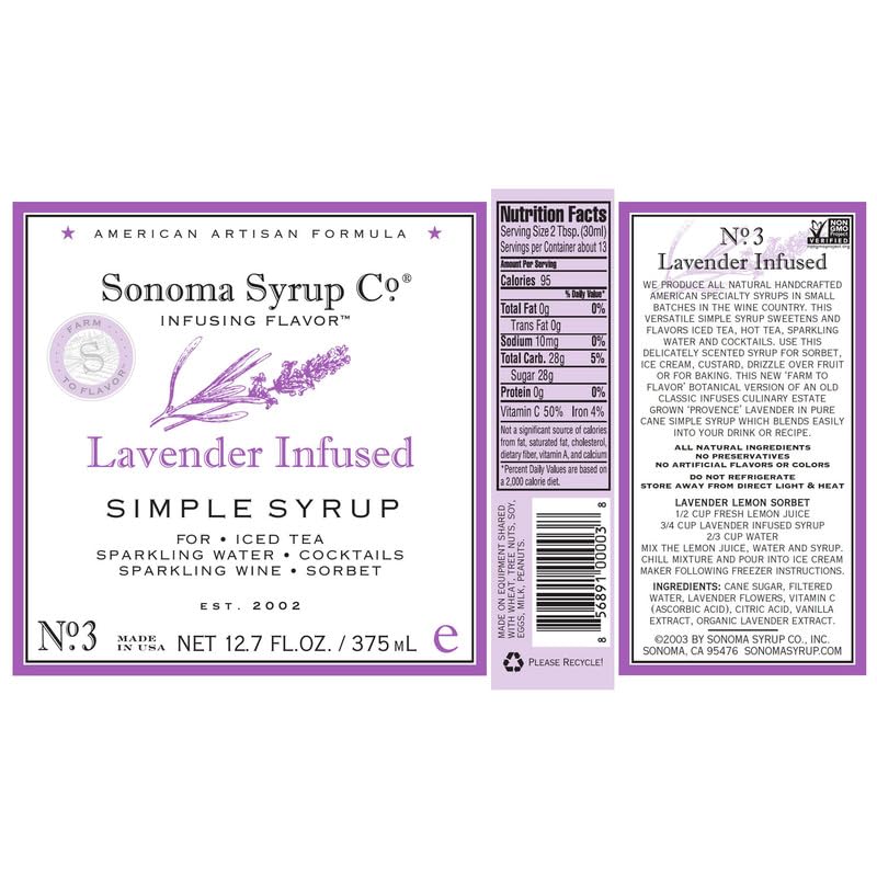 Sonoma Syrup Co lavender syrup pour highlights floral aroma for refreshing beverages.