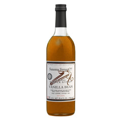 Sonoma Syrup Co Vanilla Bean Infused Simple Syrup bottle close-up enhances coffee flavor