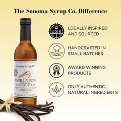 Pouring Sonoma Syrup Co. Vanilla Bean Infused Simple Syrup adds vanilla aroma to a drink.