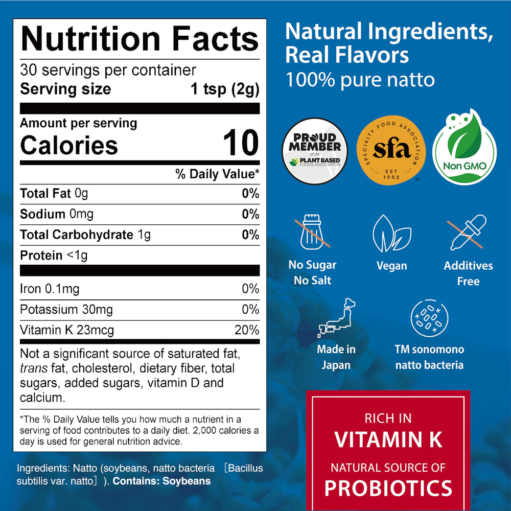 sonomono Natto freeze-dried closeup highlights non-GMO vegan fermentation benefits