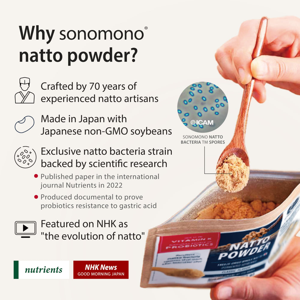 sonomono Natto Mild spoon-dispense makes mixing yogurt or coffee simple