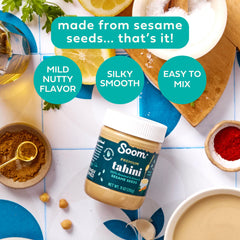 Soom Premium Tahini used as a creamy dip base for veggies and pita.