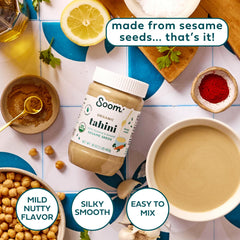 Soom Tahini drizzle over hummus for extra richness