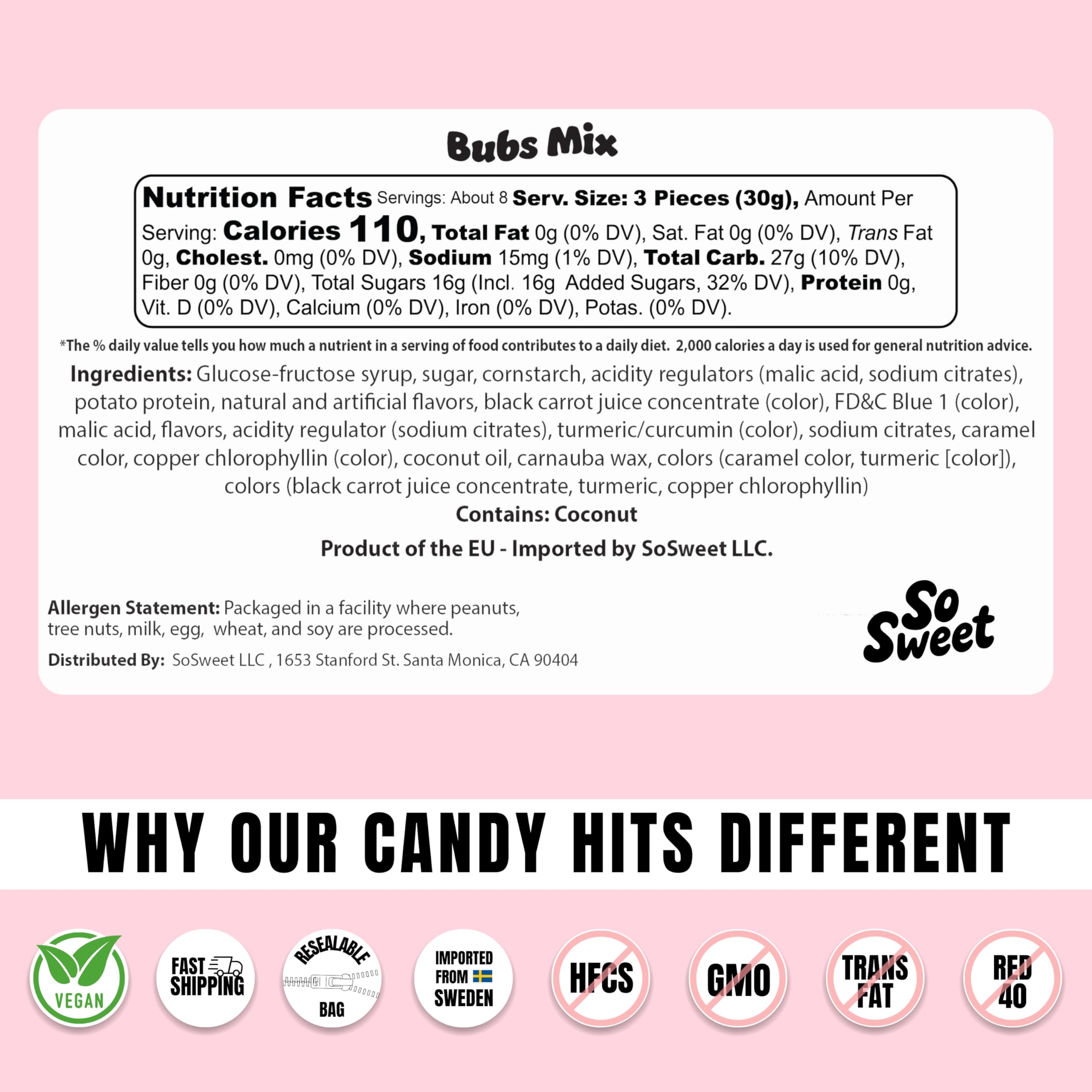 SoSweet Bubs Swedish Gummies big ovals showcased in vibrant colors.