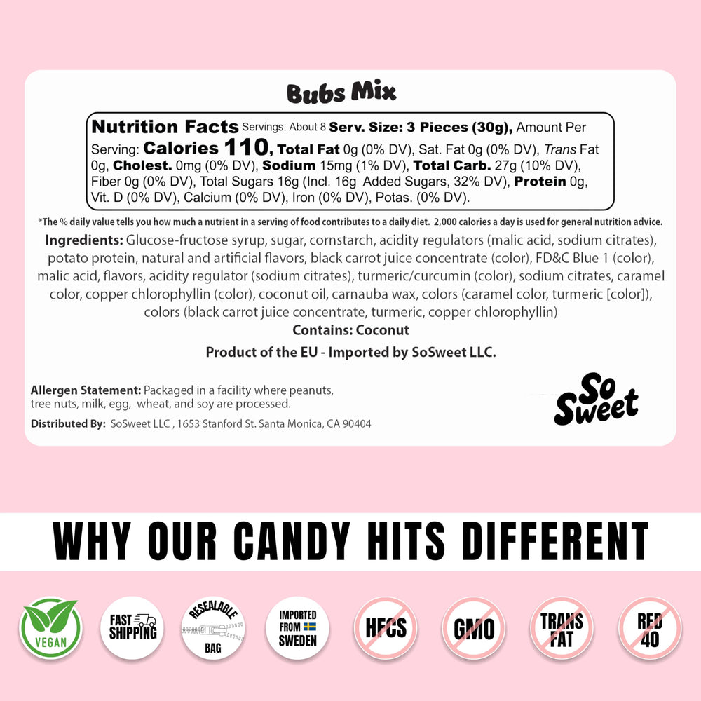 SoSweet Bubs Swedish Gummies big ovals showcased in vibrant colors.