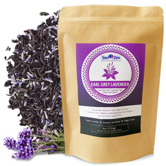 Sou Zen Earl Grey Lavender pack shot; energized mornings with premium loose leaf blend.