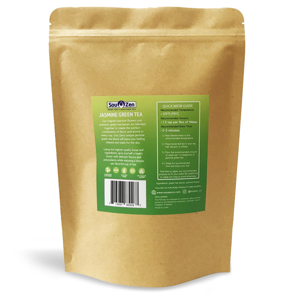 Sou Zen Jasmine Green Tea with jasmine blossoms for a fragrant aroma.
