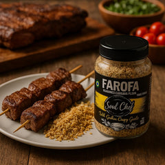 Soul Chef farofa served with steak, adding savory crunch.