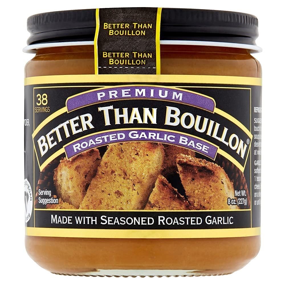 Creamy soup prepared with roasted garlic base for depth.