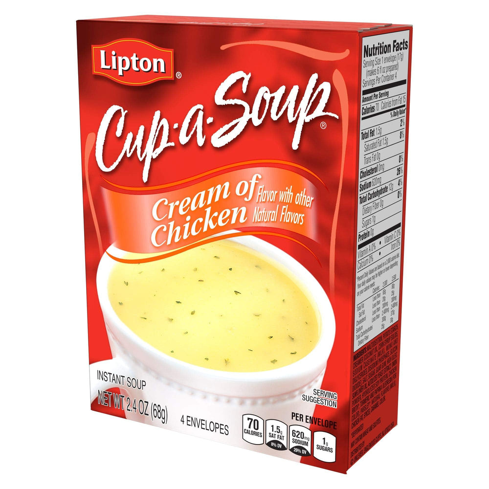 SOUP SECRETS Lipton Cup-a-Soup Cream of Chicken box with four envelopes for easy servings.