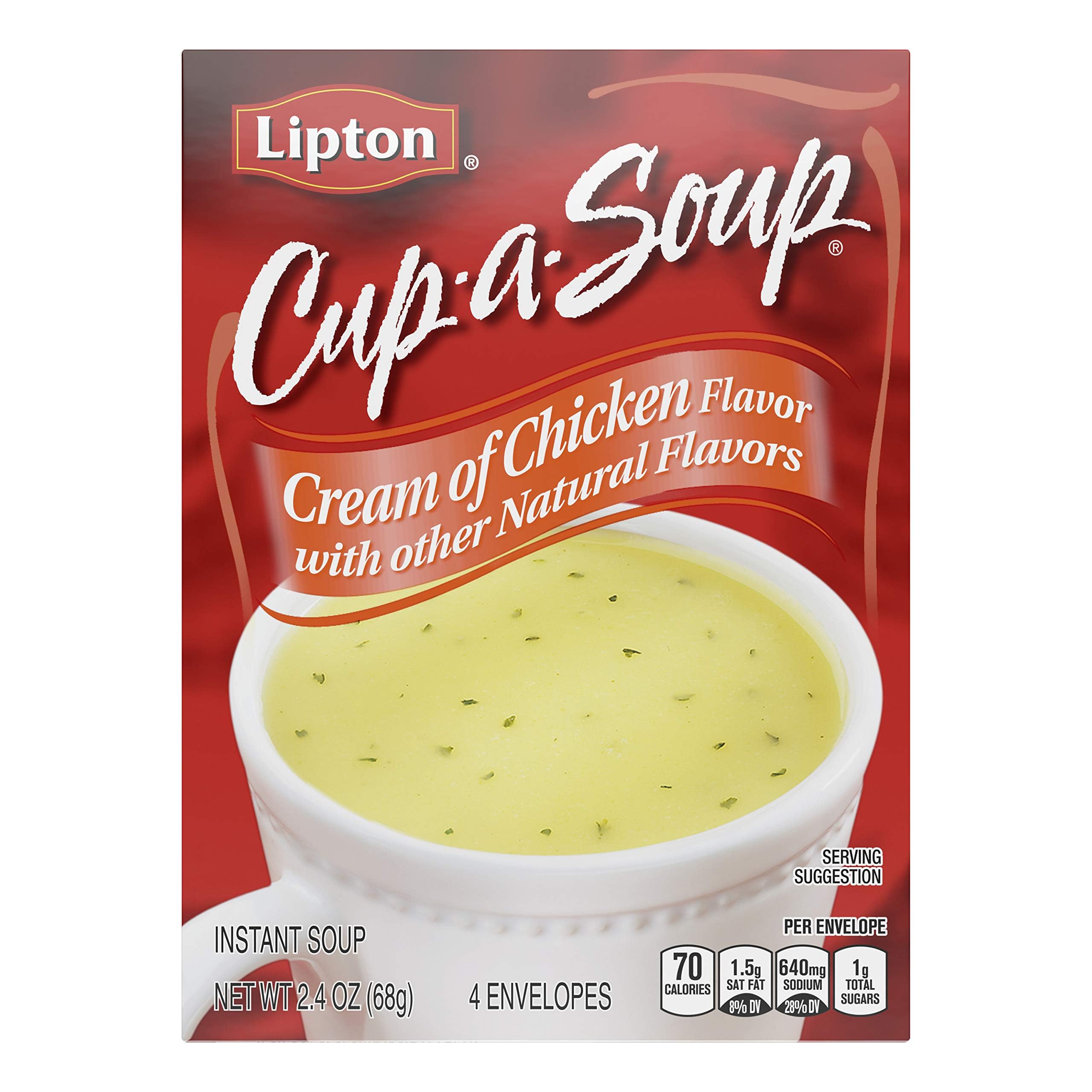 SOUP SECRETS Lipton Cup-a-Soup Cream of Chicken cup image, creamy broth for a quick snack.