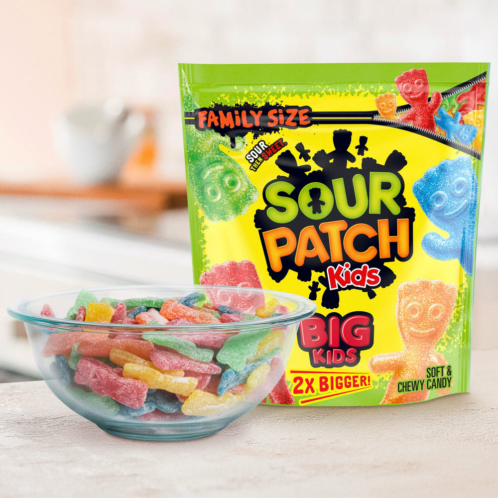 Sour Patch Kids Big Kids at the movie theater counter, convenient family size.