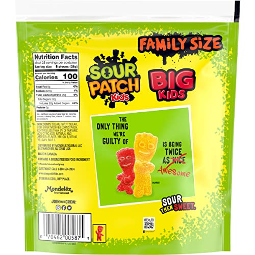 Sour Patch Kids Big Kids size comparison, two times bigger than the original for extra chew.