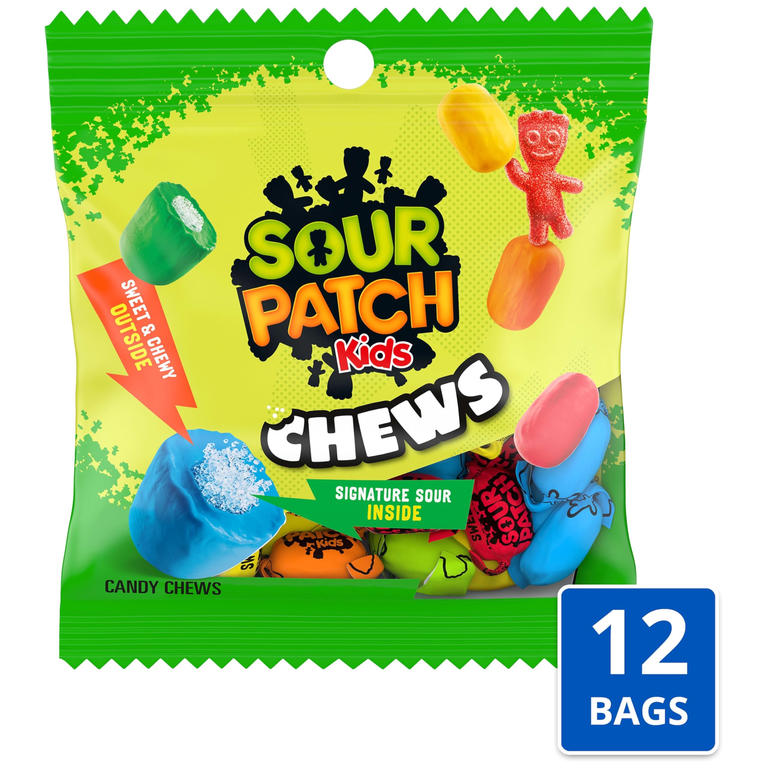 Sour Patch Kids blue raspberry bag with sweet outside and tangy inside.