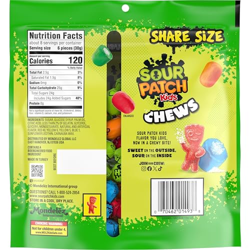 Sour Patch Kids Chews Blue Raspberry flavor for tangy fruit bite