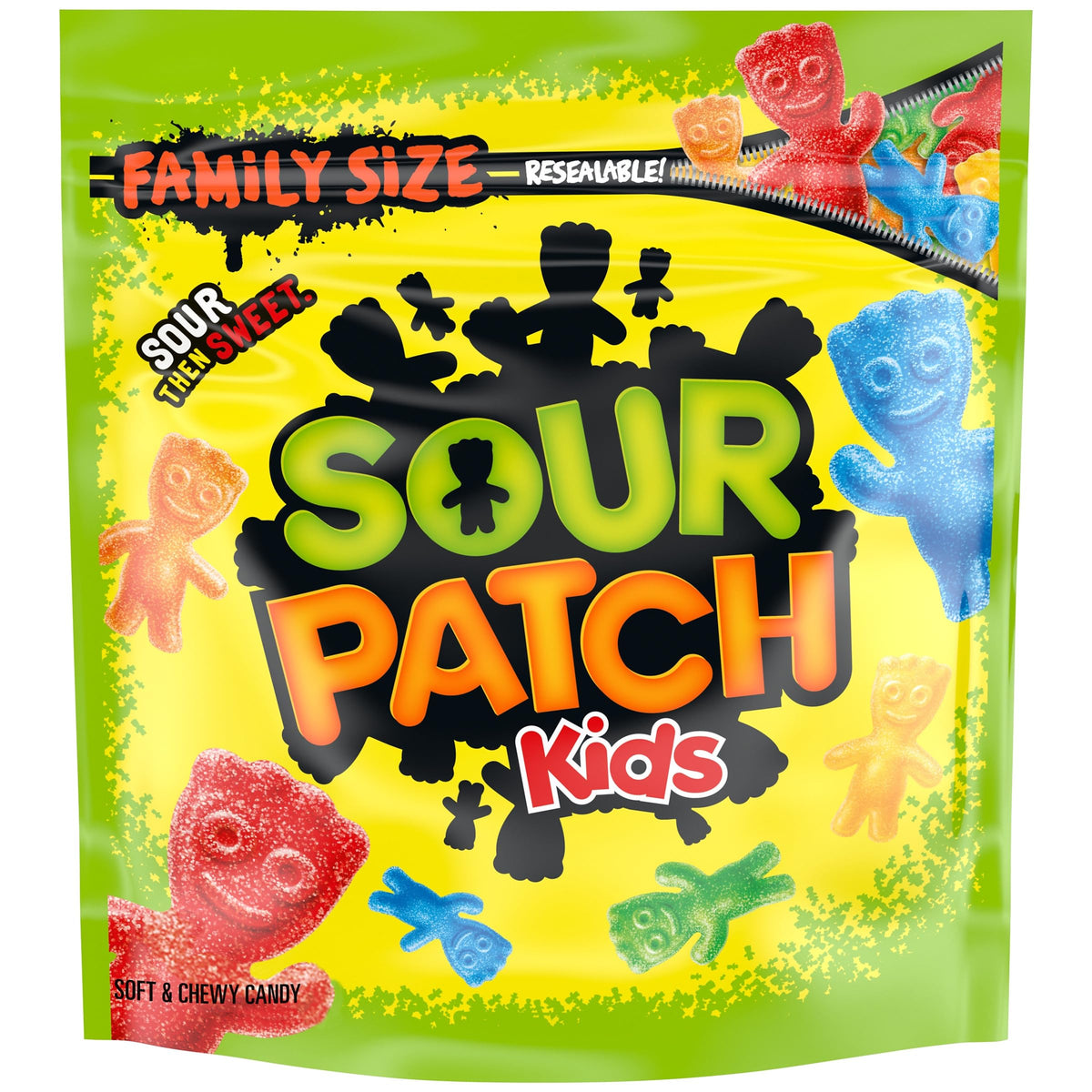 Sour Patch Kids family-size bag on display for quick snacking