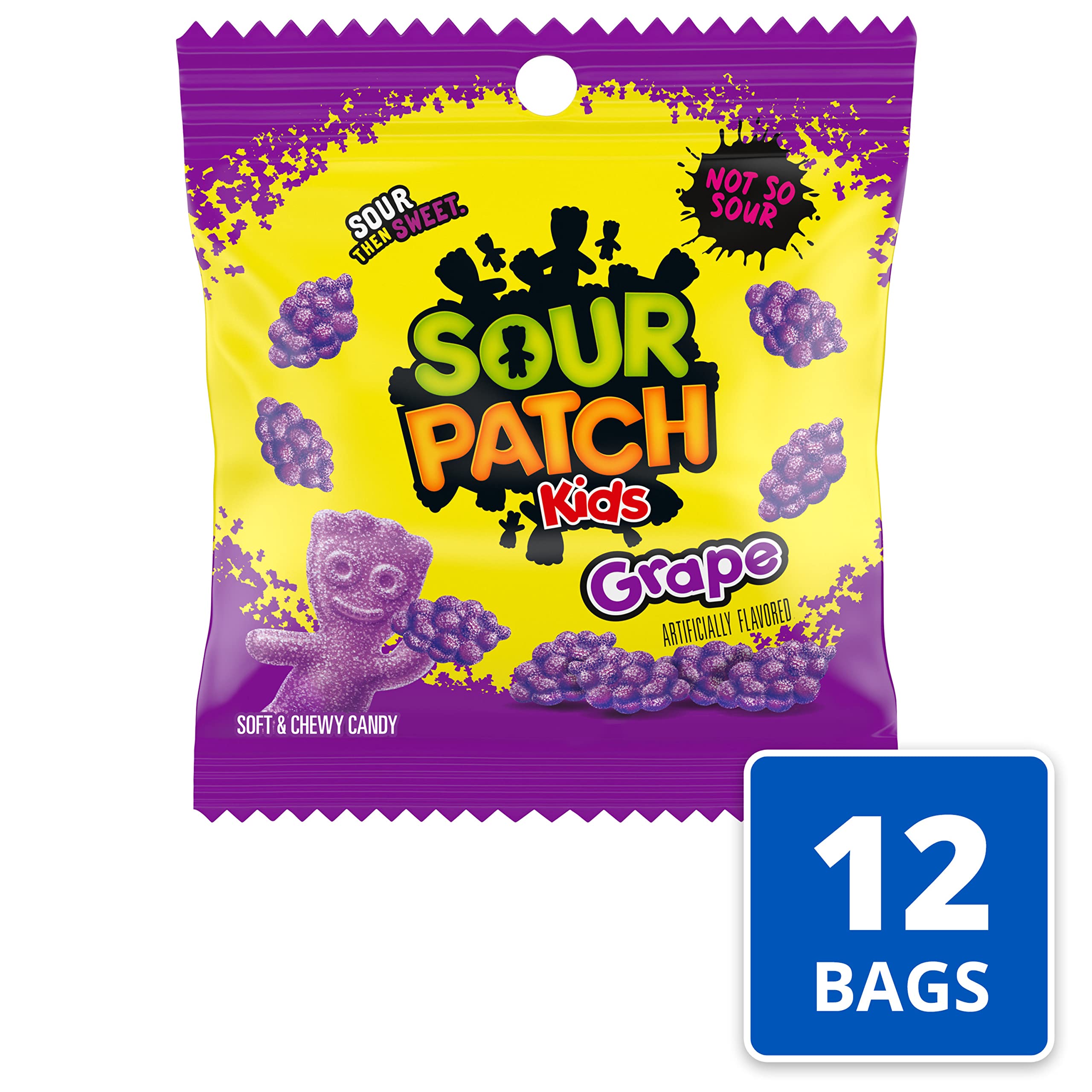 Sour Patch Kids grape candy bowl setup for serving.
