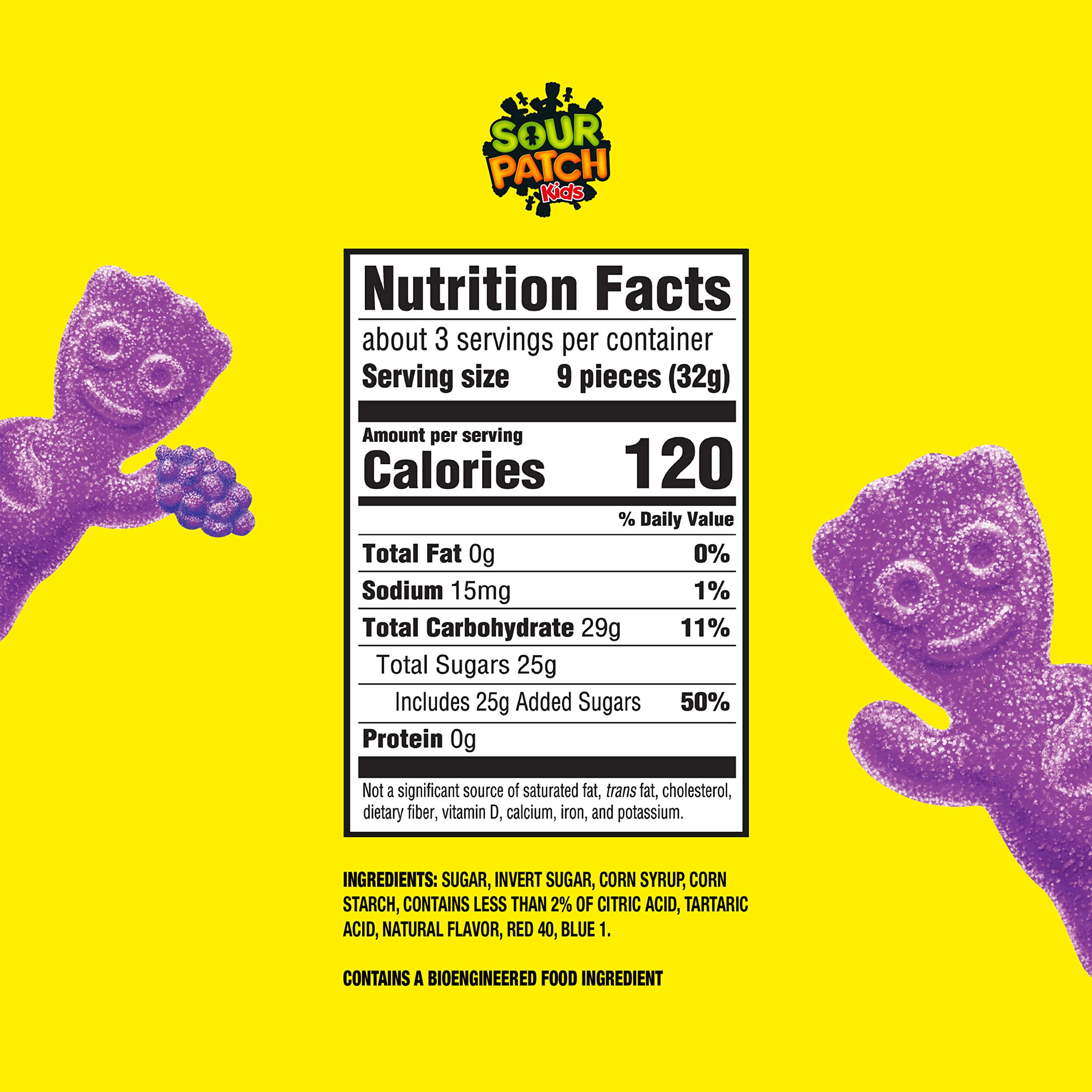 Close-up of grape Sour Patch Kids gummies showing chewy texture.