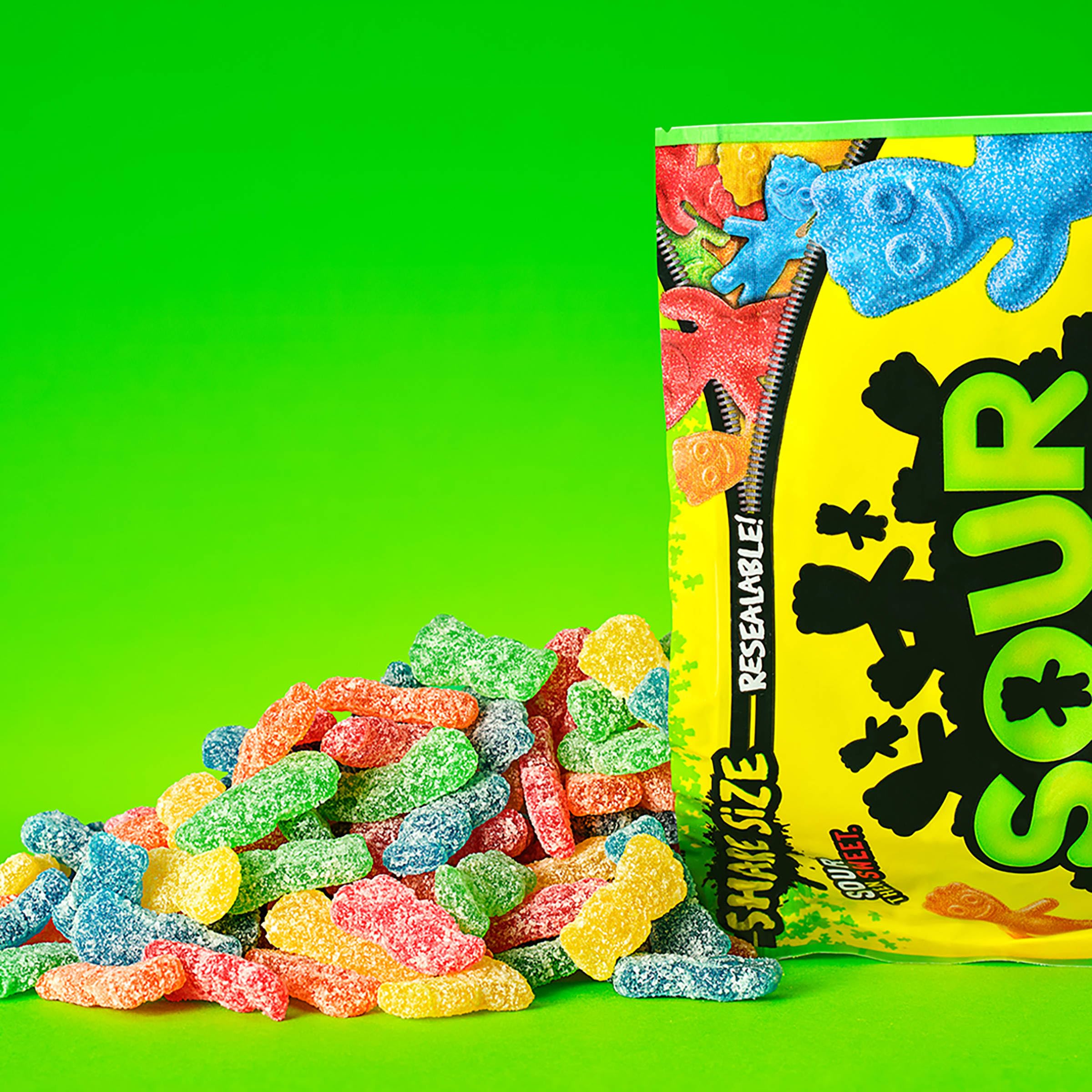 Mischief-shaped Sour Patch Kids close-up showing playful design.