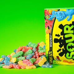 Mischief-shaped Sour Patch Kids close-up showing playful design.