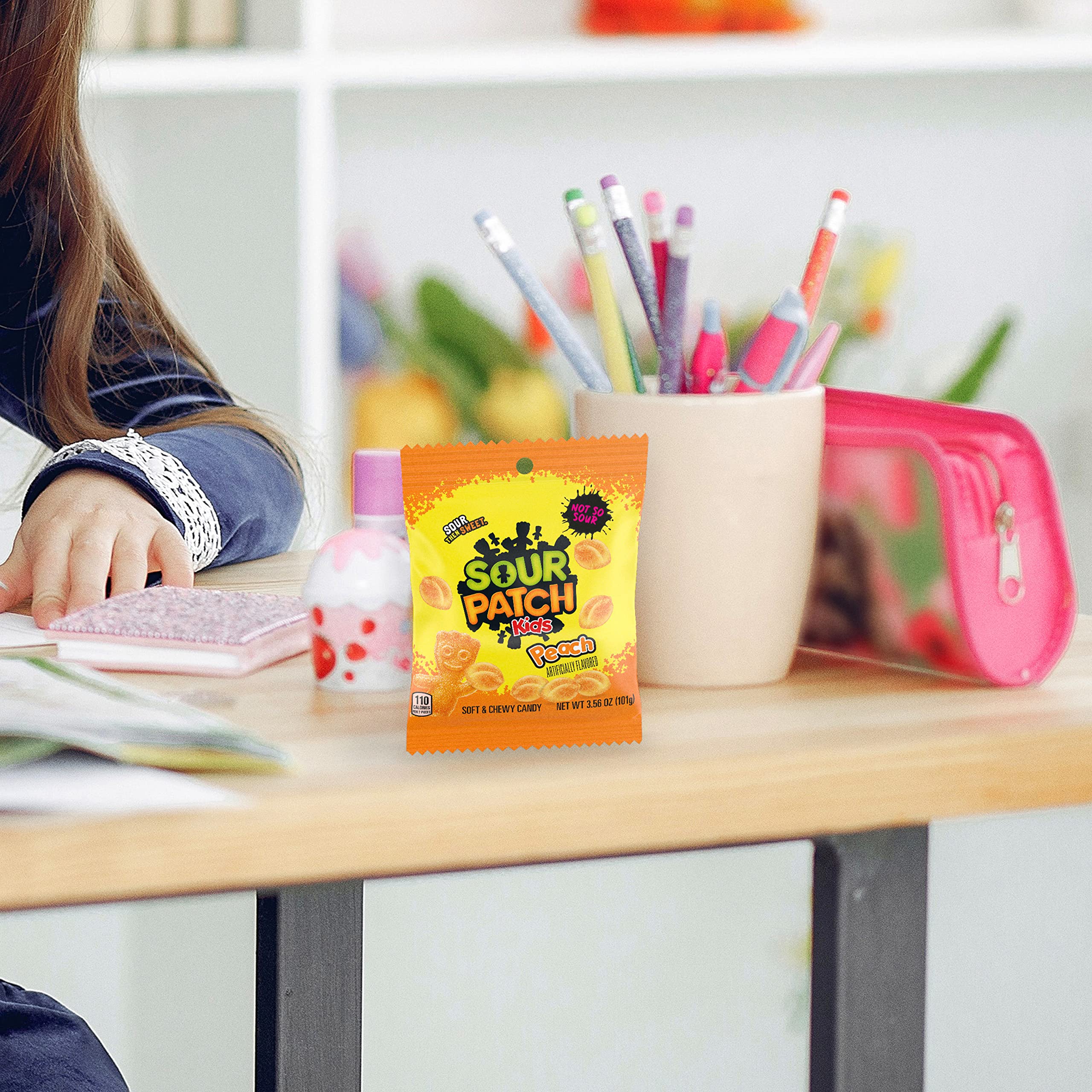 Sour Patch Kids Peach gift bag display for gifting or hospitality
