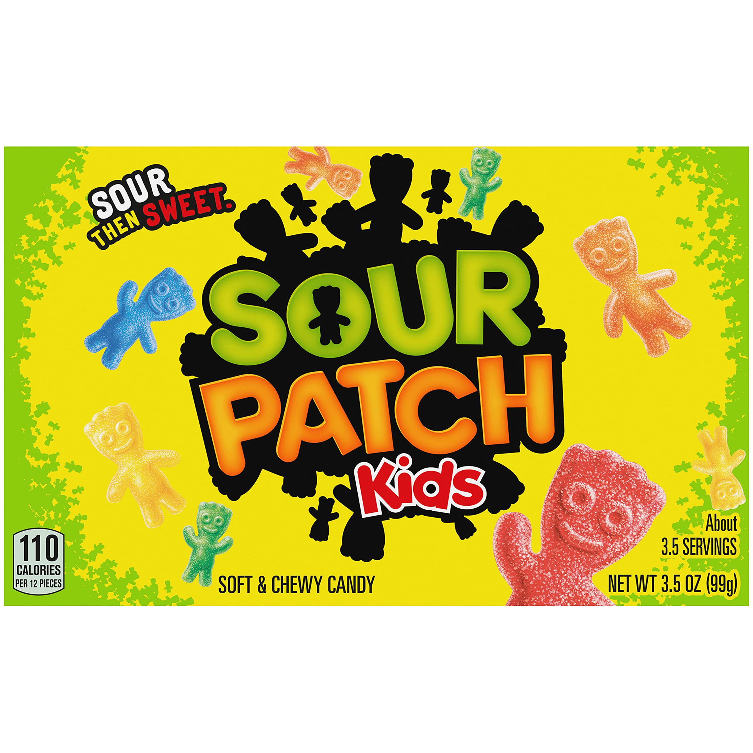 Open Sour Patch Kids bag spills chewy candies.