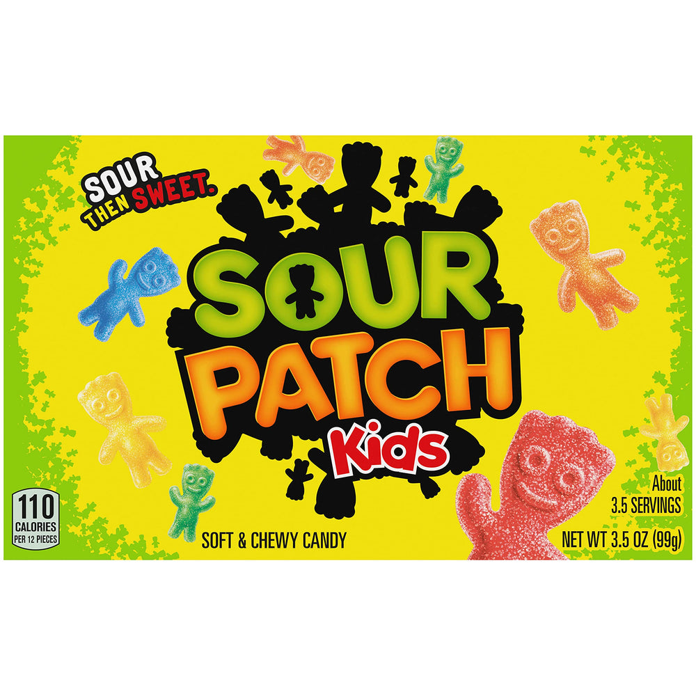 Open Sour Patch Kids bag spills chewy candies.