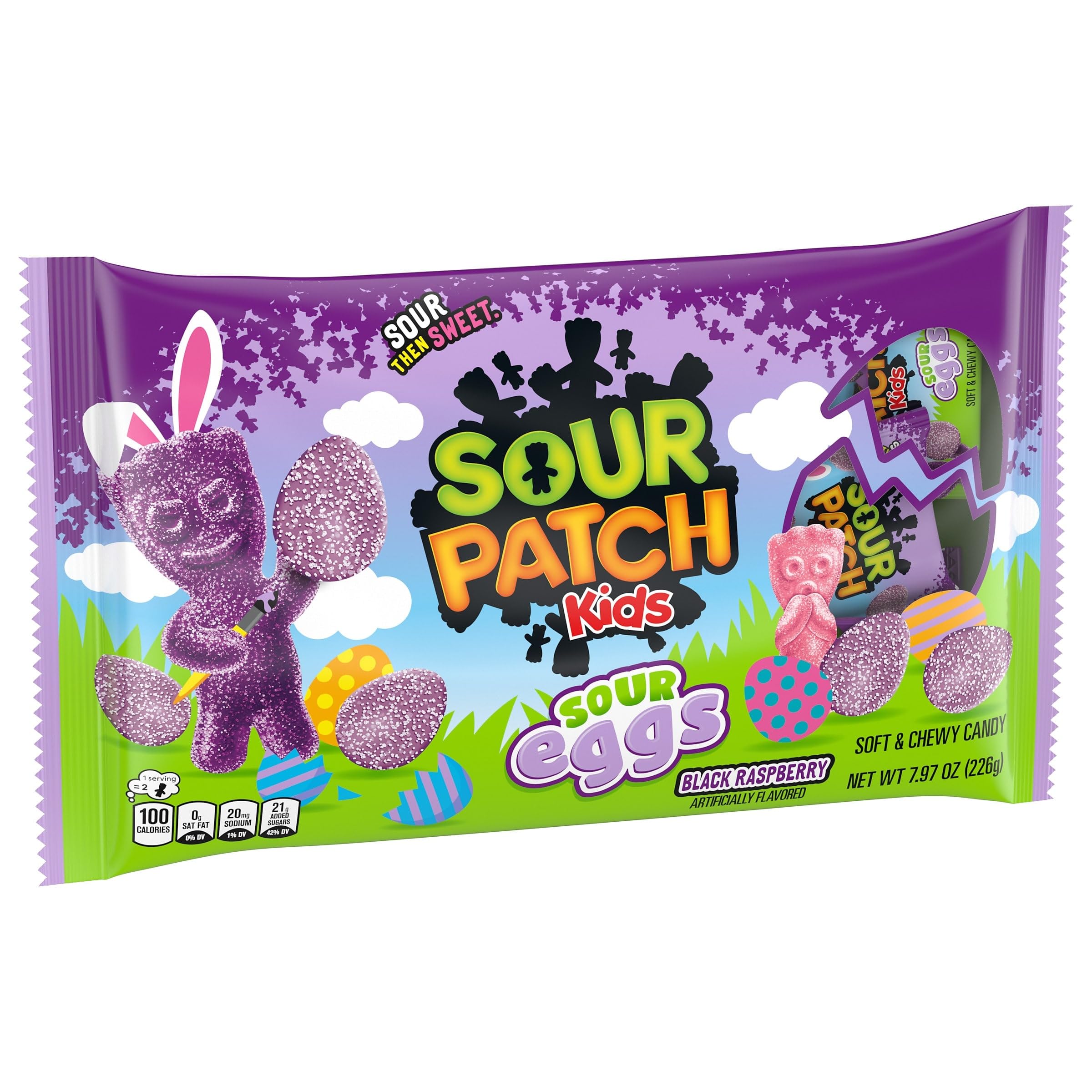 Fat-free claim near nutrition info on Sour Eggs packaging