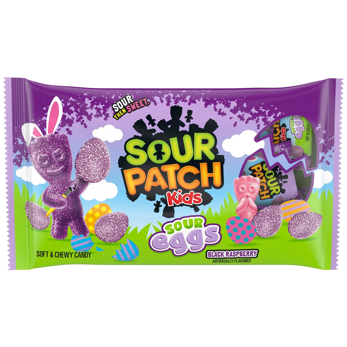 Sour Patch Kids Sour Eggs pack front with Easter branding and bold flavor tease
