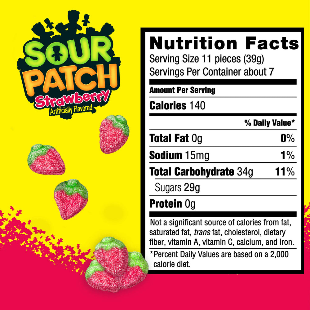 Sour Patch Kids Strawberry texture close-up shows soft chewy bite.